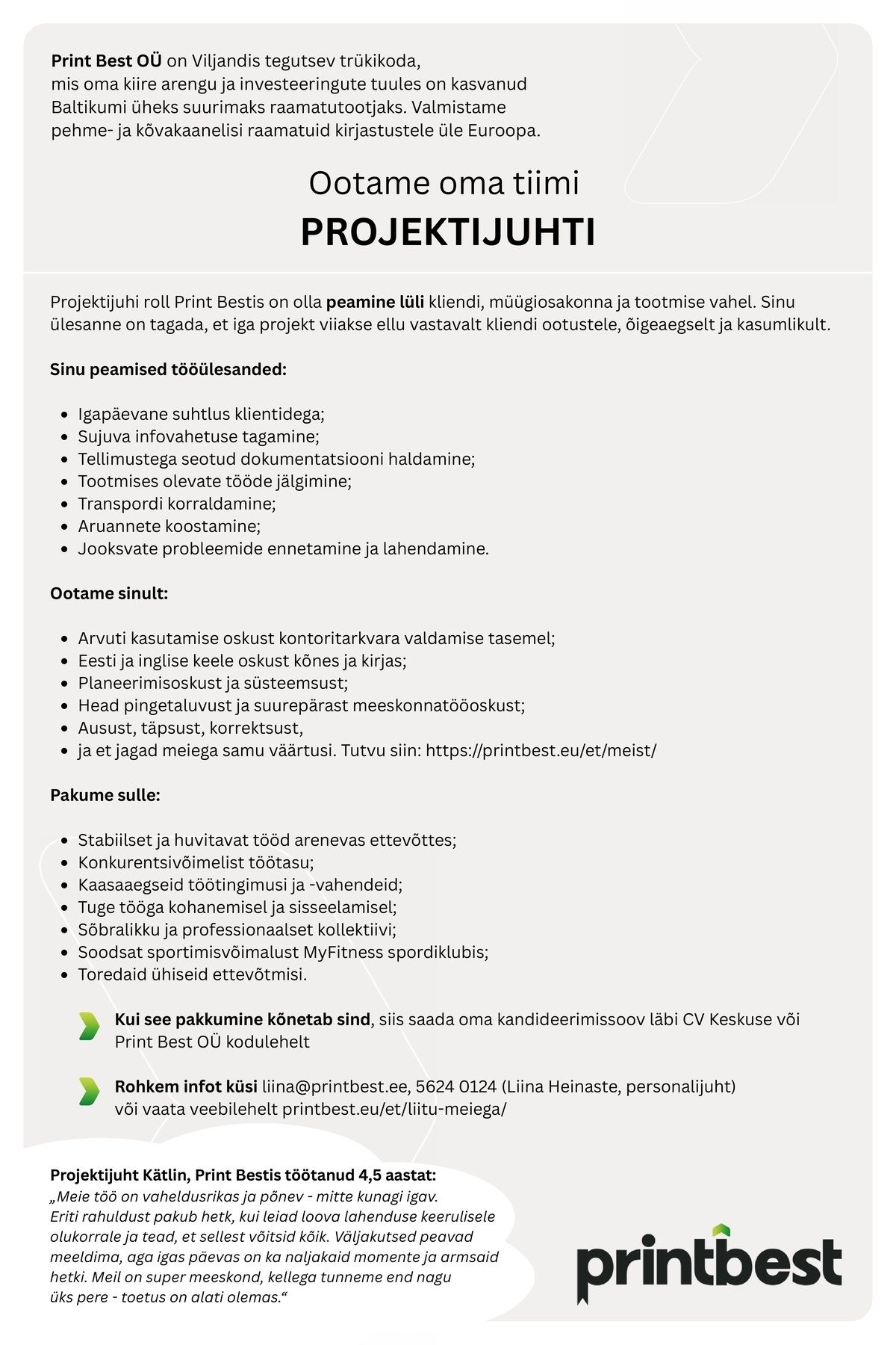 Print Best OÜ PROJEKTIJUHT