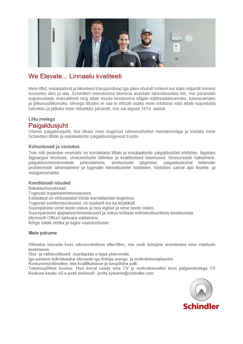 OÜ Schindler liftid Paigaldusjuht