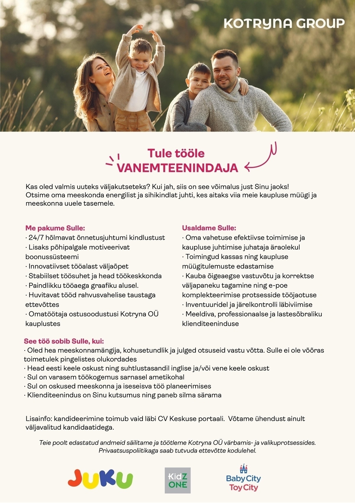 Kotryna OÜ Tähesaju BabyCity/ToyCity kaupluse vanemteenindaja