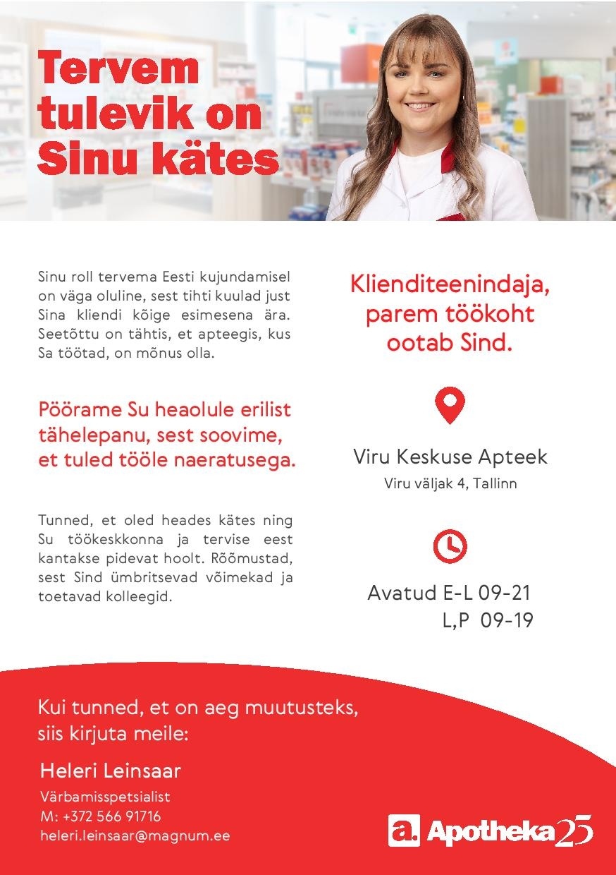Apotheka Klienditeenindaja Viru Keskuse Apteeki