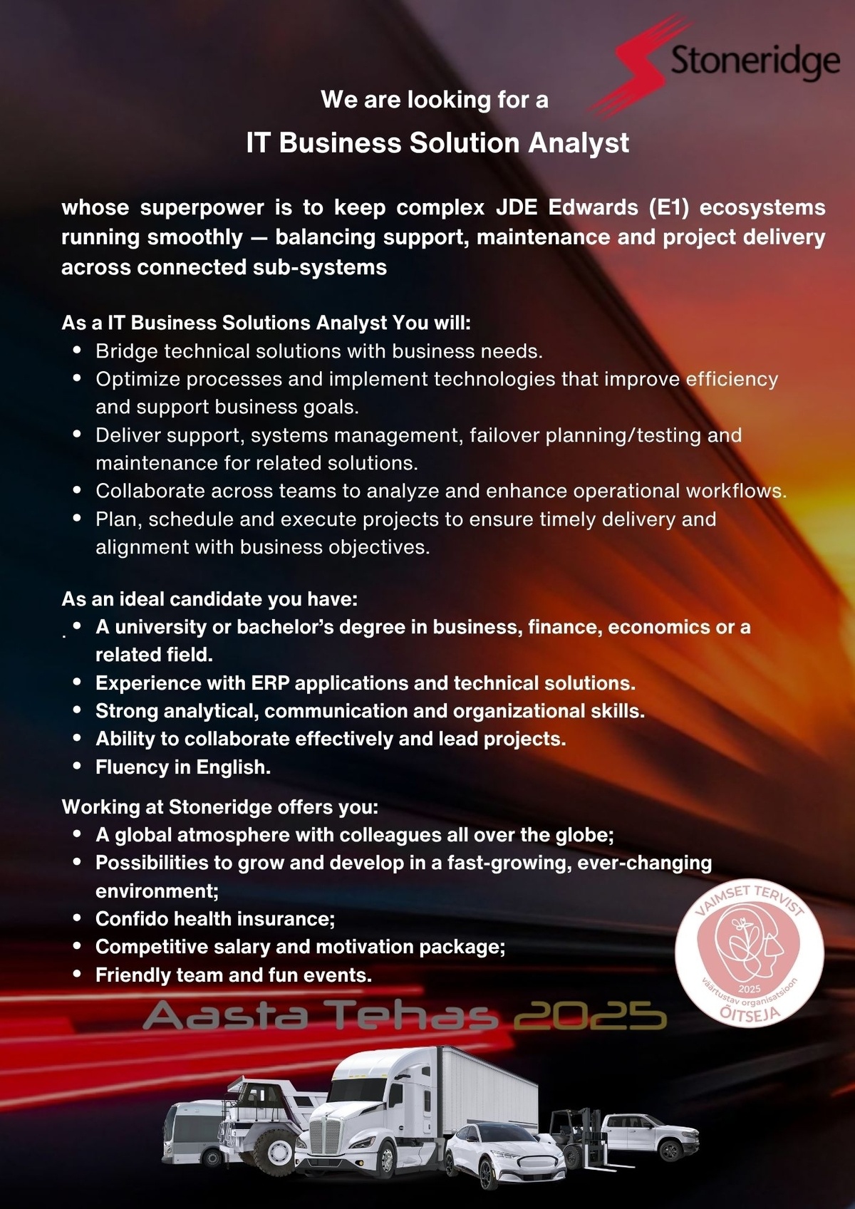 Stoneridge Electronics AS IT Business Solution Analyst