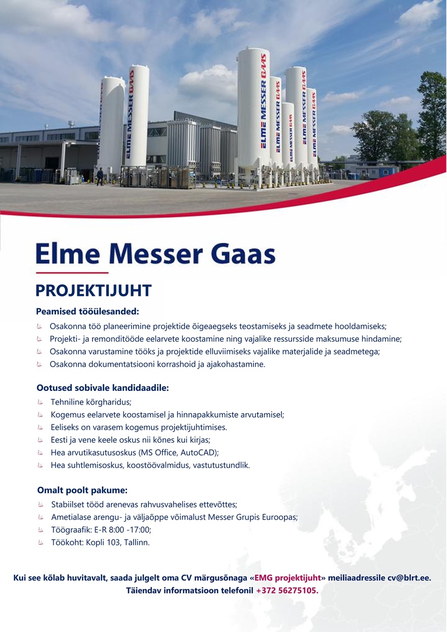 Elme Messer Gaas AS Projektijuht