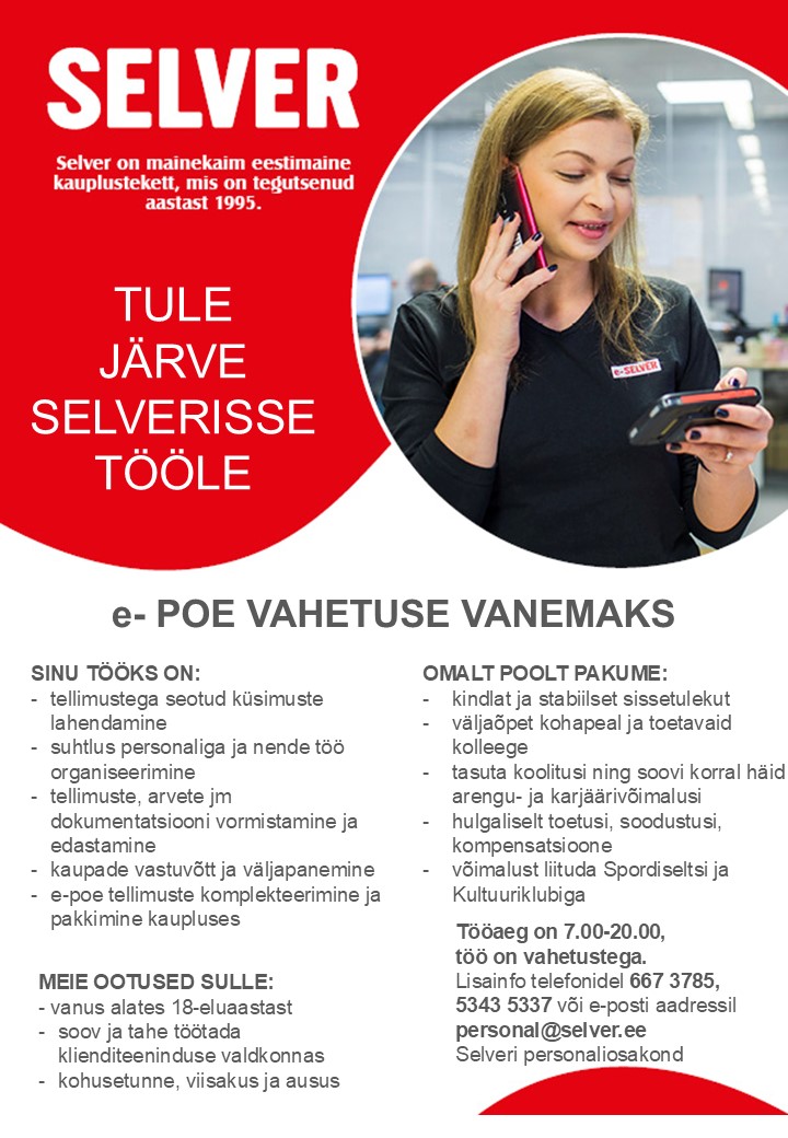 Selver E-poe vahetuse vanem Järve Selveris