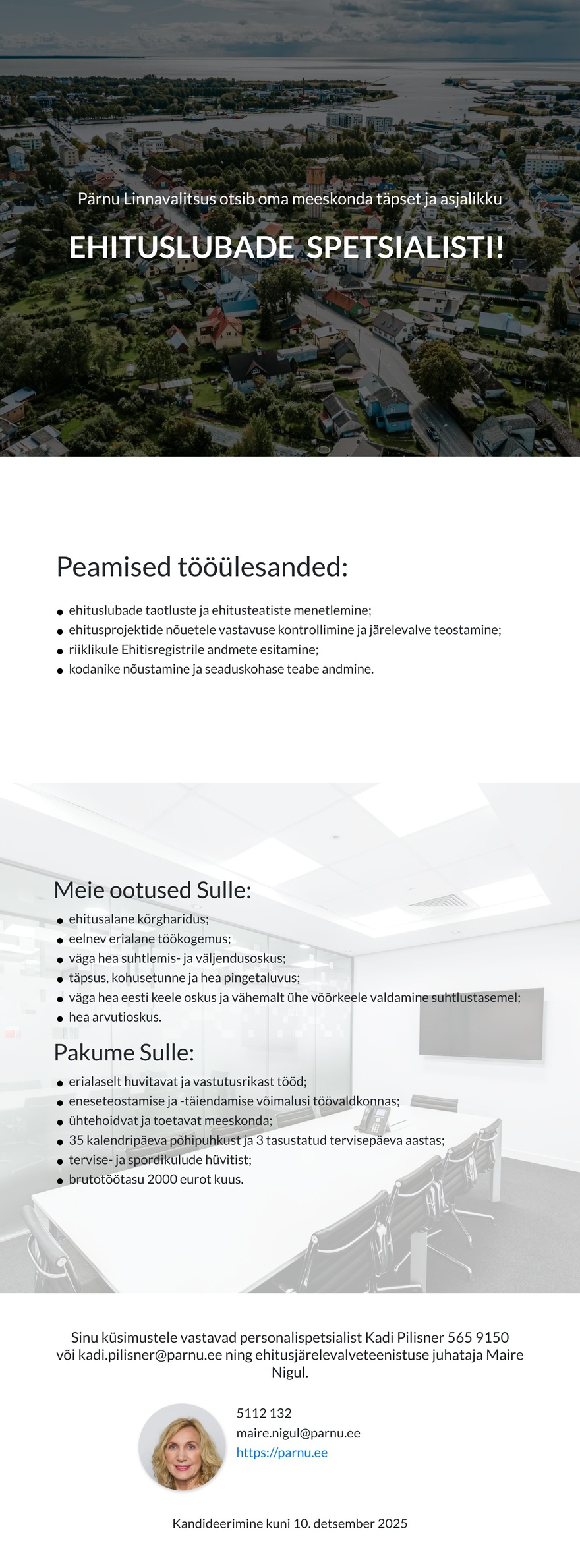 Pärnu Linnavalitsus Ehituslubade spetsialist