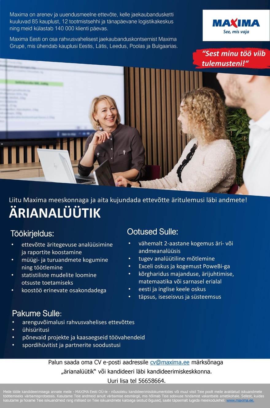 Maxima Eesti OÜ Ärianalüütik