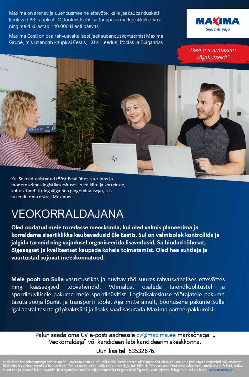 Maxima Eesti OÜ Veokorraldaja Maxima Logistikakeskuses