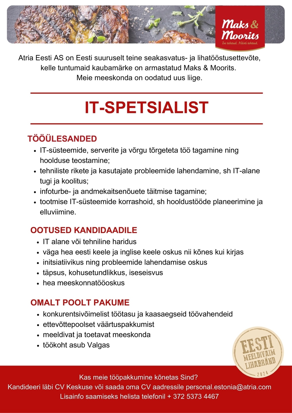 Atria Eesti AS IT-spetsialist