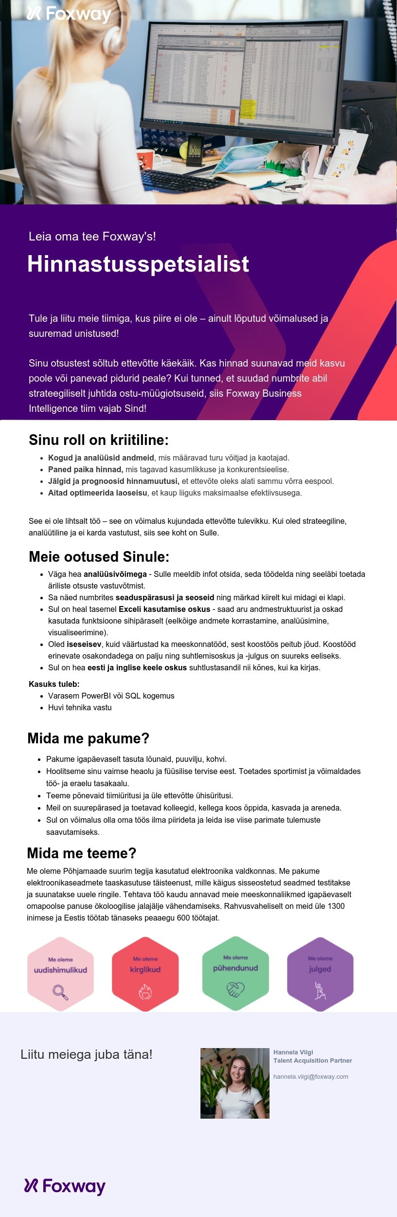 Foxway OÜ Hinnastusspetsialist