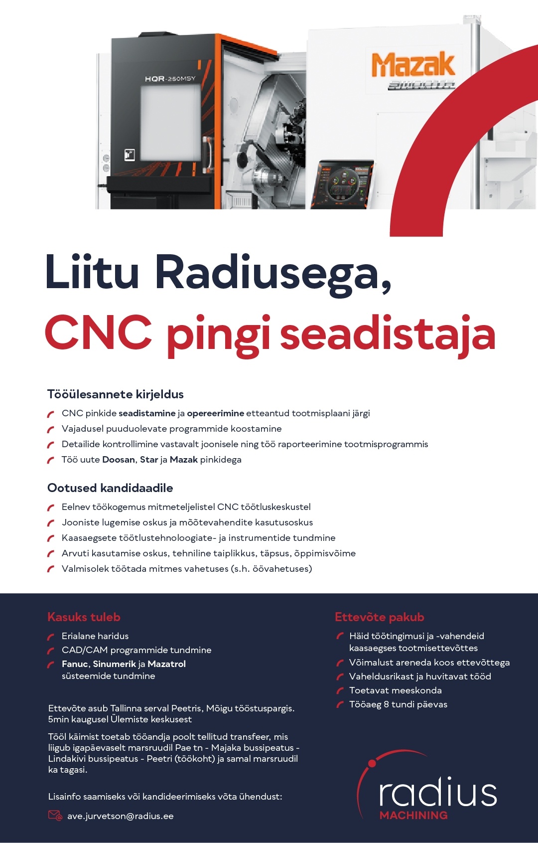 RADIUS MACHINING OÜ CNC treikeskuse seadistaja
