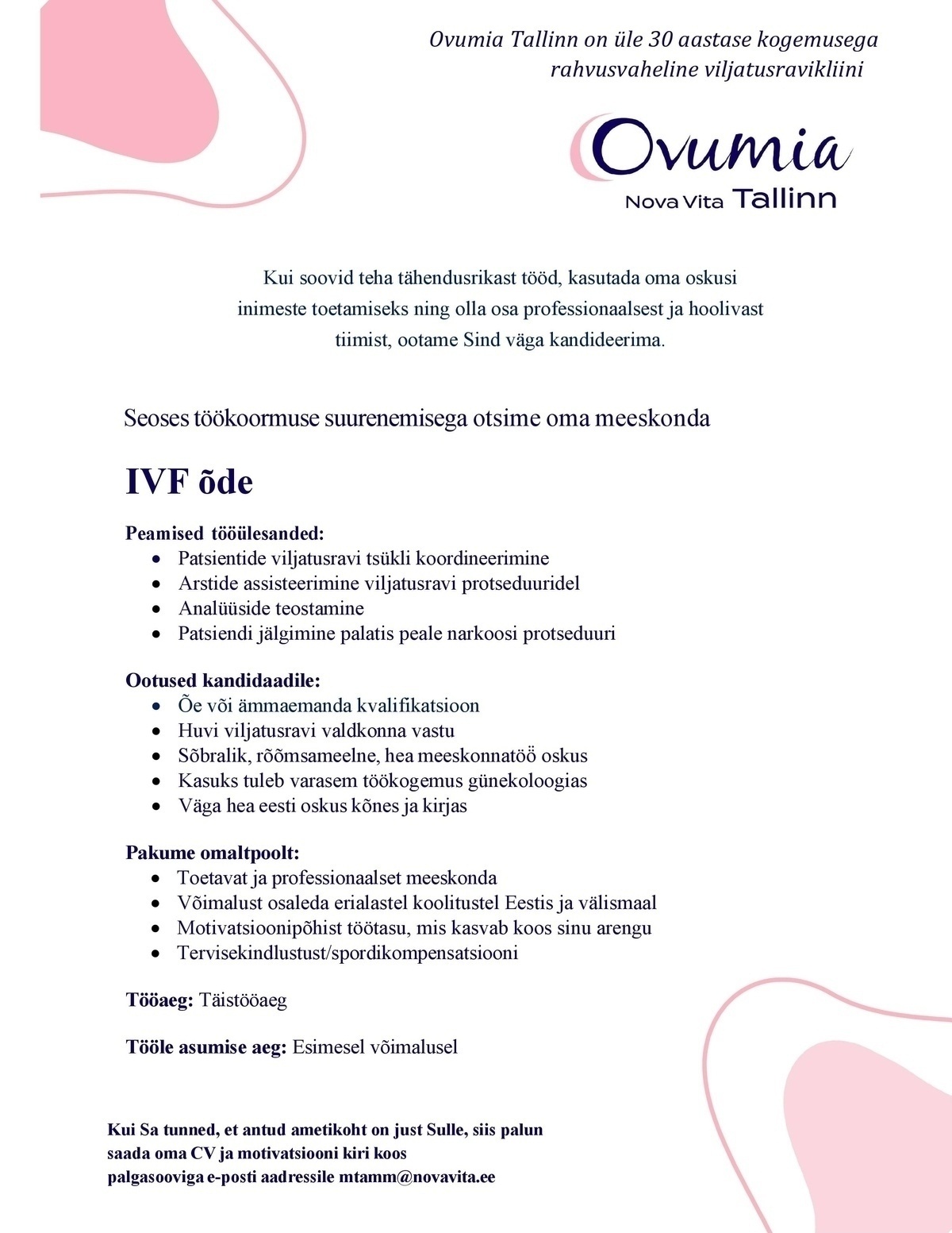 Nova Vita Kliinik AS IVF õde