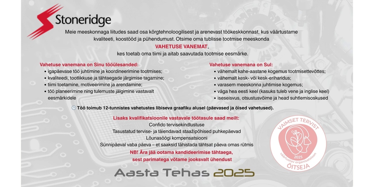 Stoneridge Electronics AS Vahetuse vanem