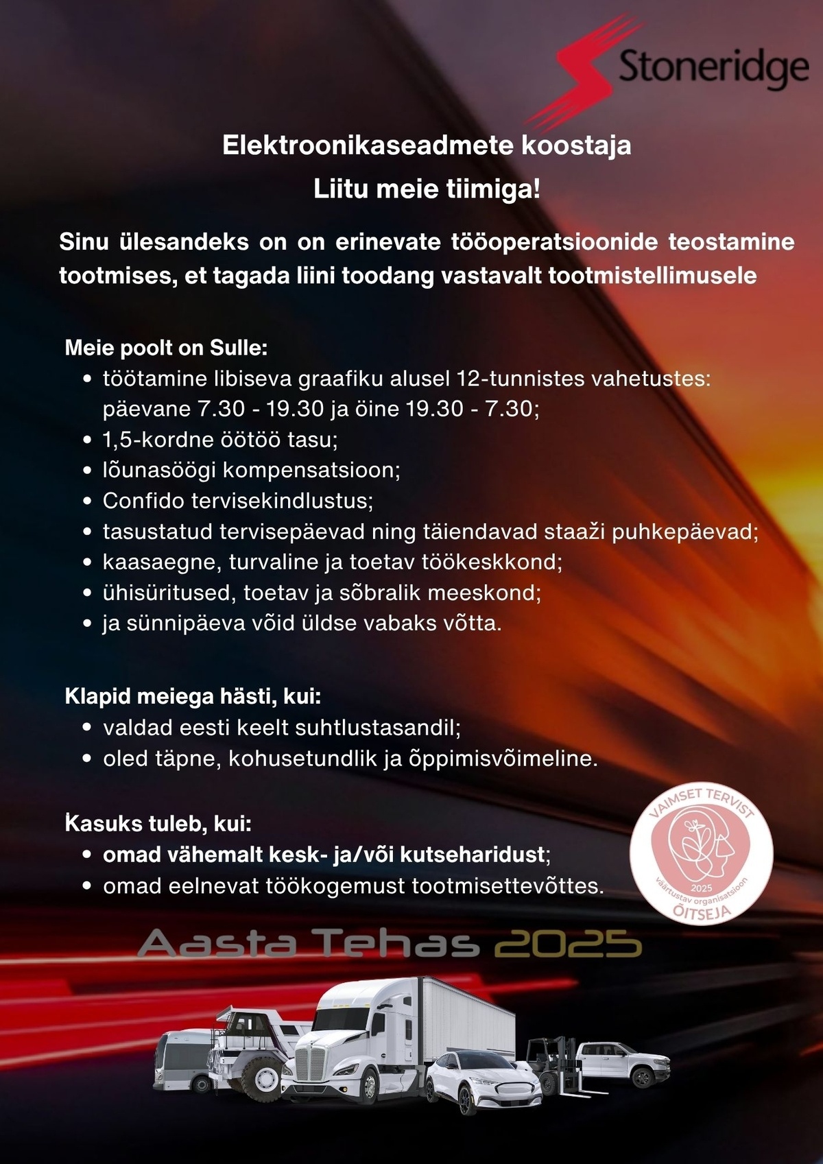 Stoneridge Electronics AS Elektroonikaseadmete koostaja