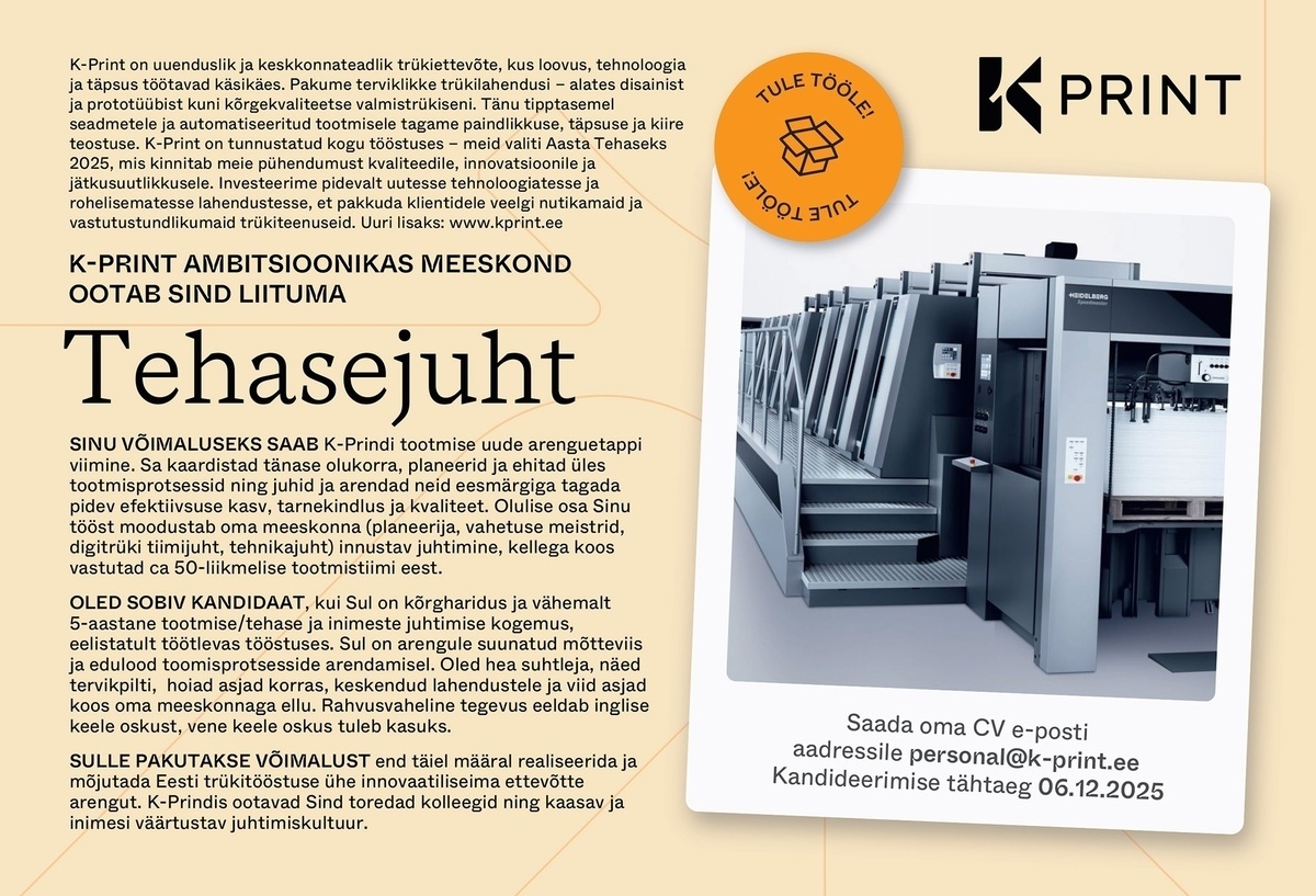 K-Print OÜ Tehasejuht