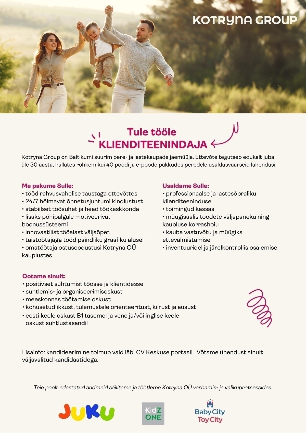 Kotryna OÜ Ülemiste keskuses JUKU/KidzOne kaupluse klienditeenindaja