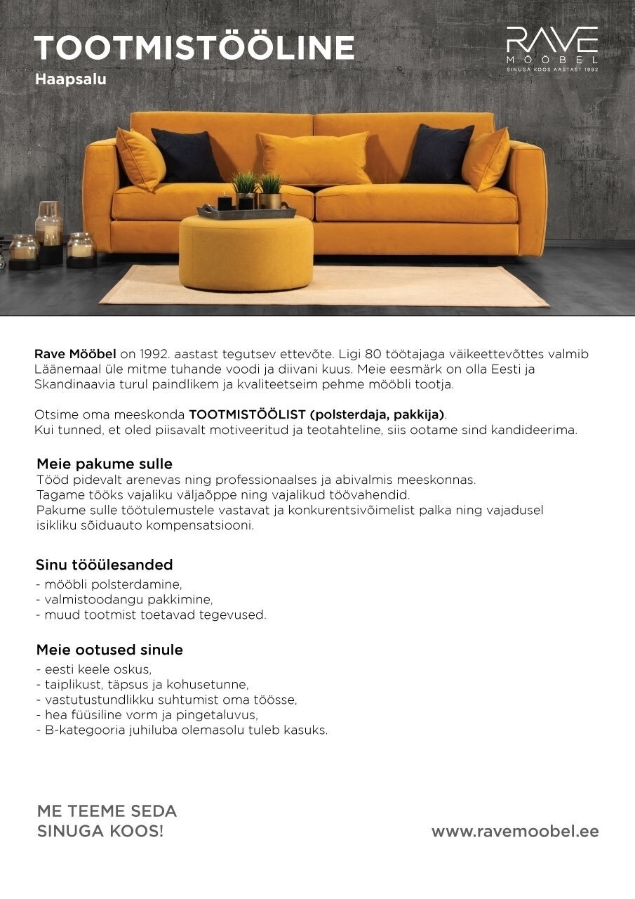 Rave Mööbel OÜ Tootmistööline
