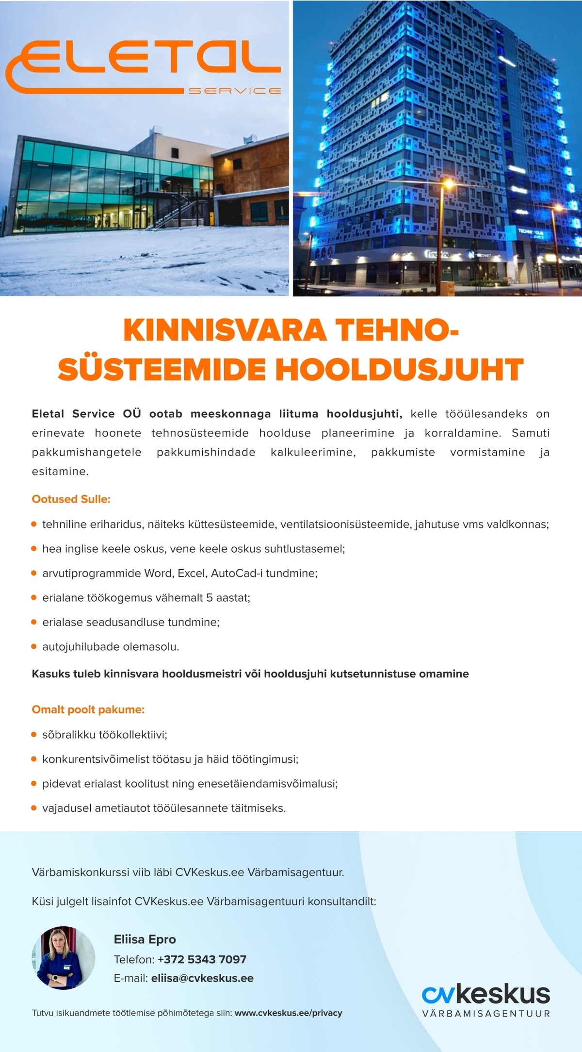 Eletal Service OÜ Kinnisvara tehnosüsteemide hooldusjuht