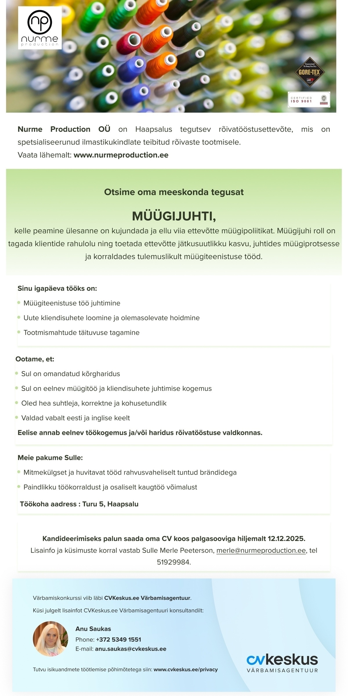 NURME PRODUCTION OÜ MÜÜGIJUHT
