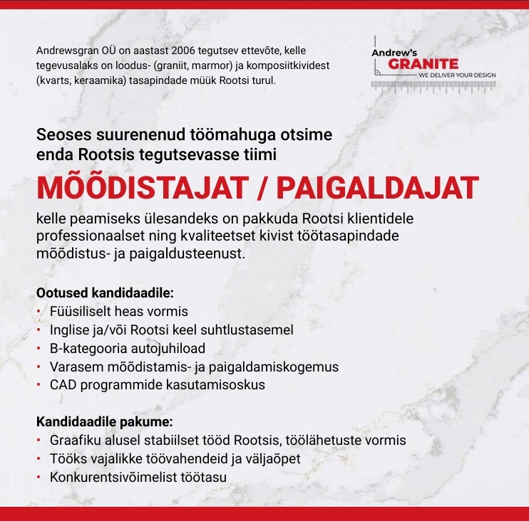 ANDREWSGRAN OÜ Mõõdistaja-paigaldaja