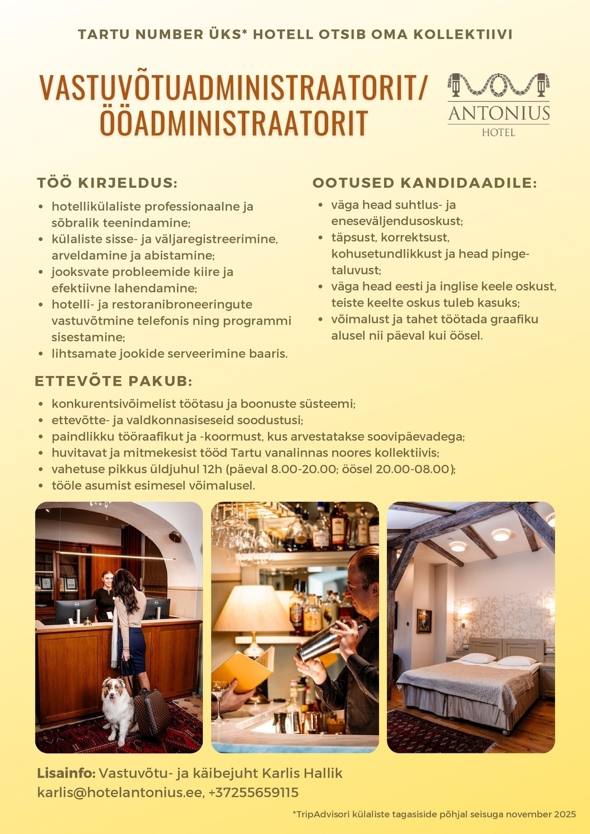 Hotell Antonius OÜ Vastuvõtuadministraator / Ööadministraator