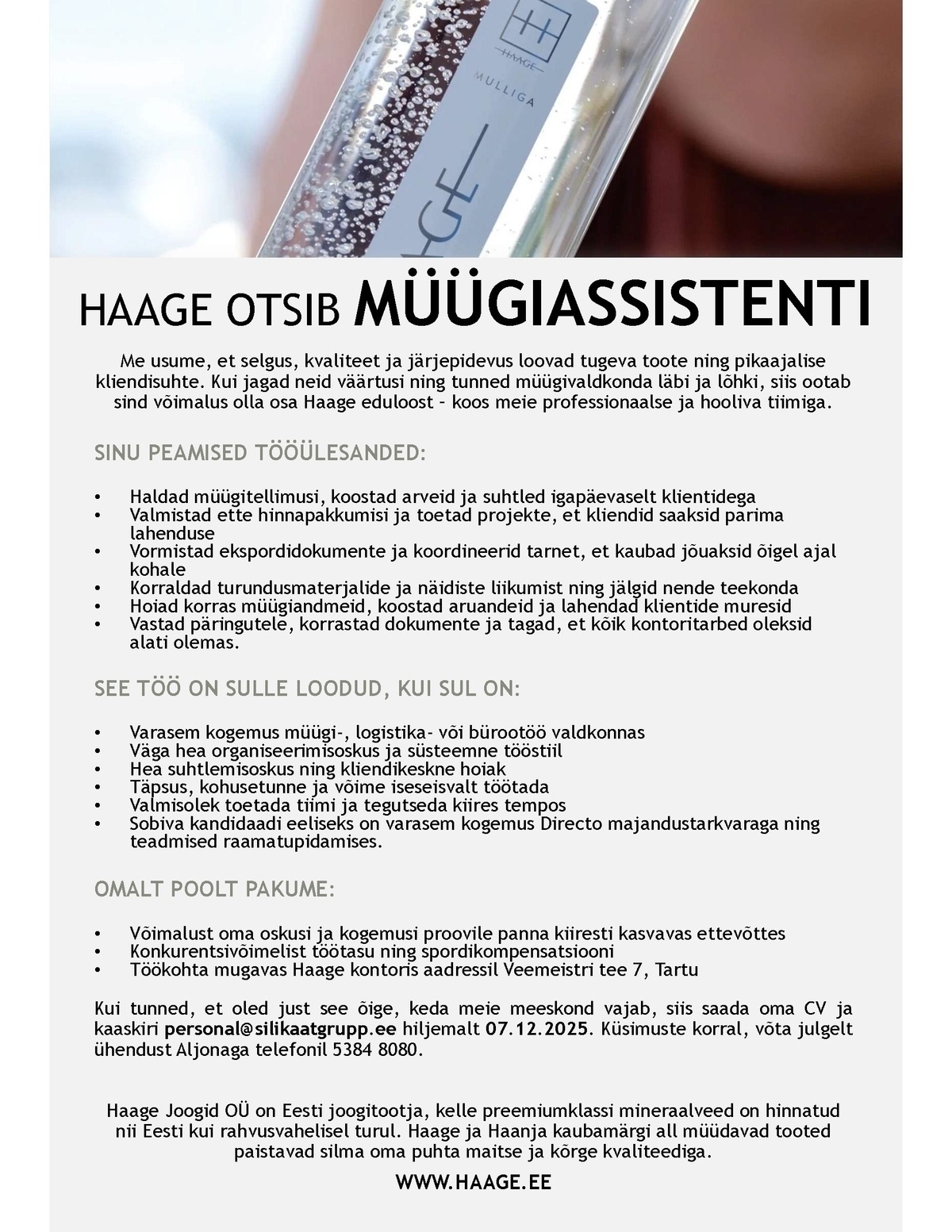 Haage Joogid OÜ Müügiassistent