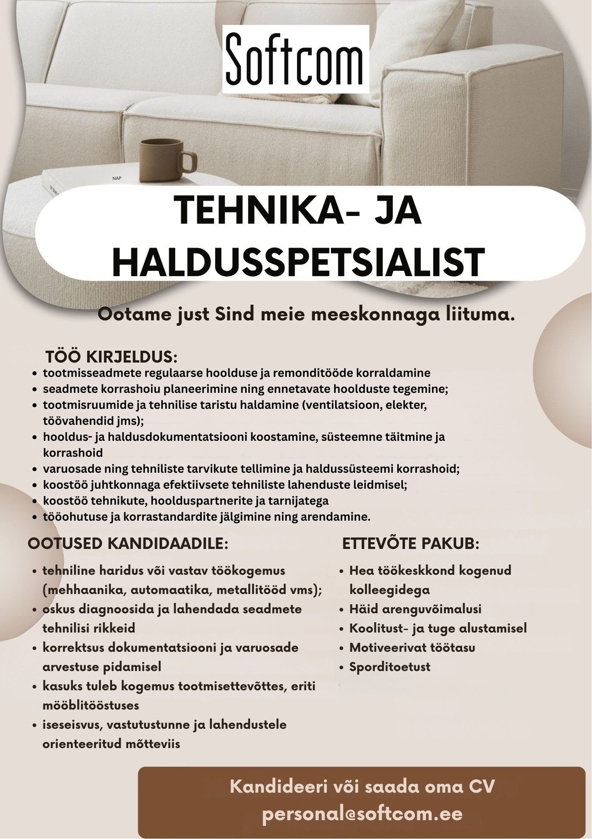Softcom OÜ Tehnika- ja haldusspetsialist