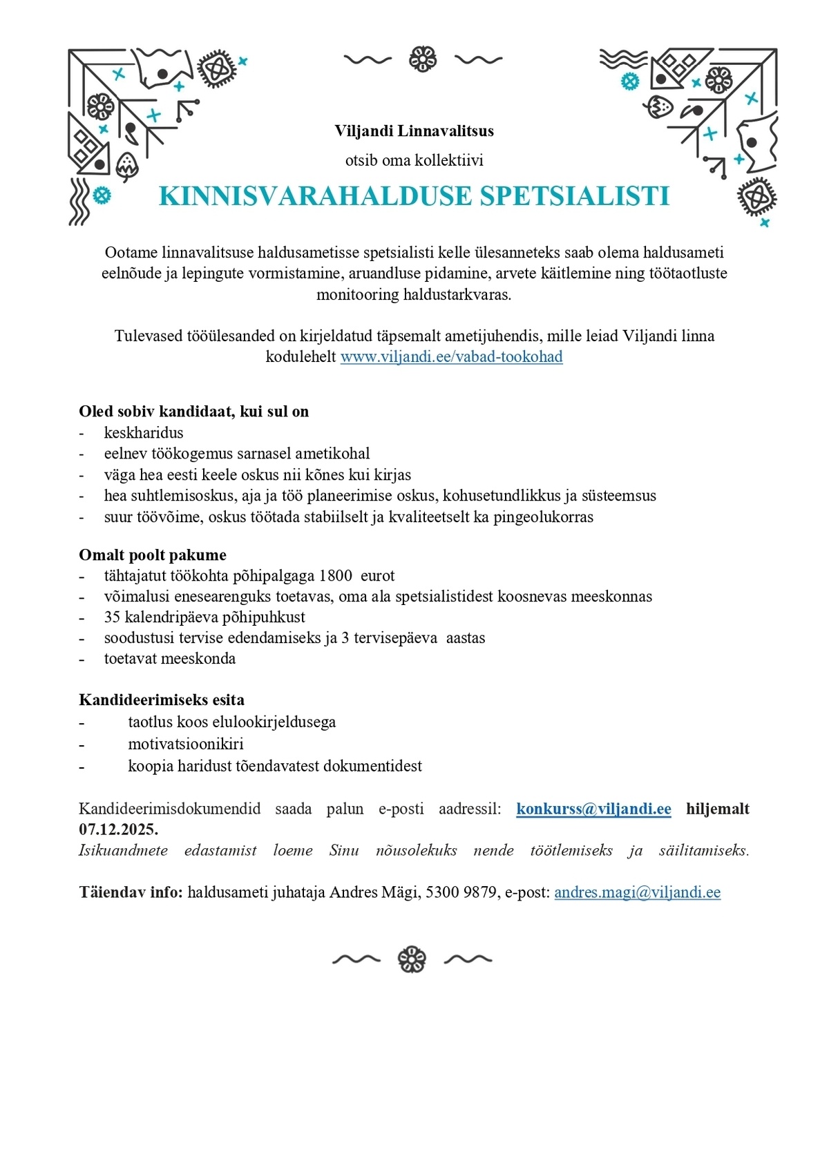 Viljandi Linnavalitsus Kinnisvarahalduse spetsialist