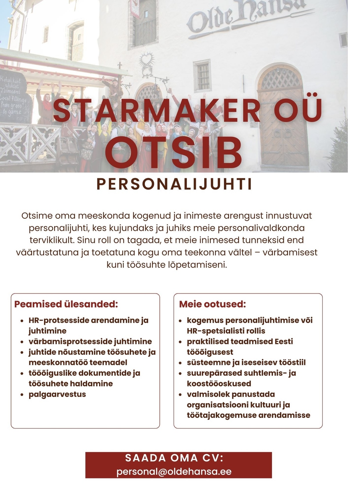 Starmaker OÜ Personalijuht