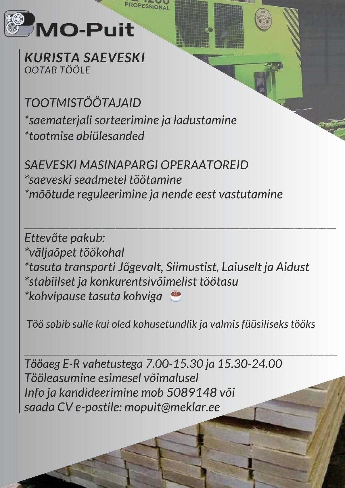 MO-Puit Jõgeva AS TOOTMISTÖÖTAJA