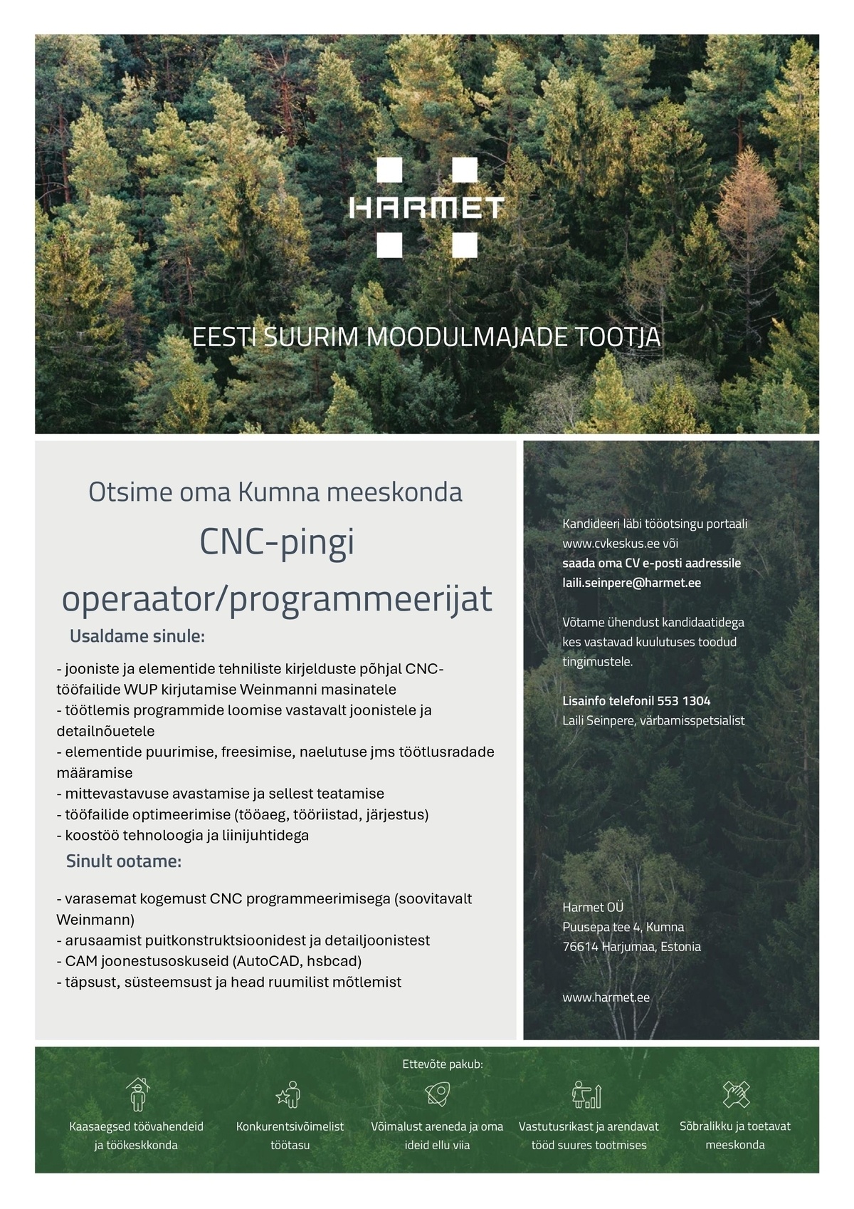 Harmet OÜ CNC-pingi operaator/programmeerija