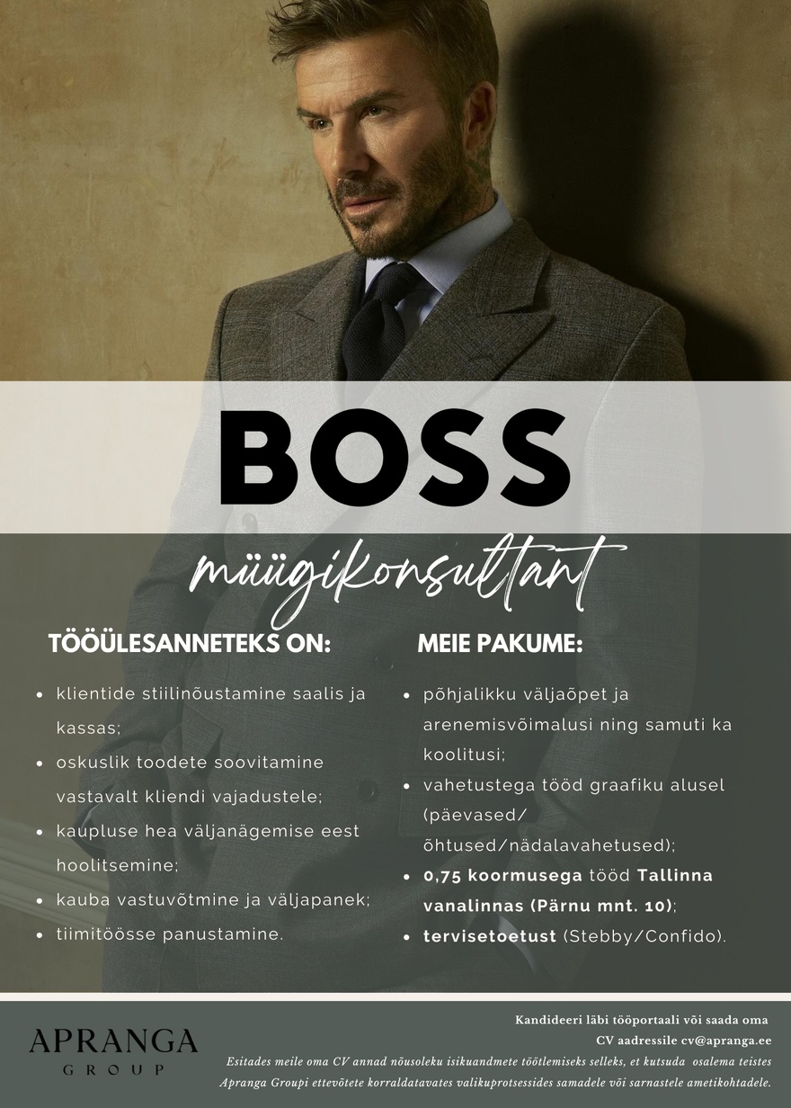 Apranga OÜ BOSS otsib moehuvilist müügikonsultanti