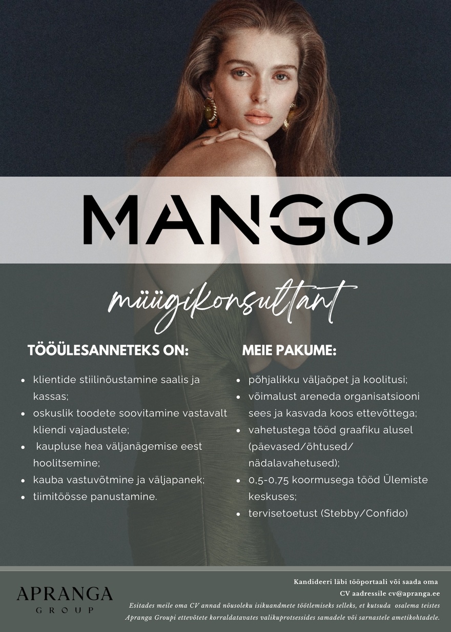 Apranga OÜ MANGO Ülemiste müügikonsultant