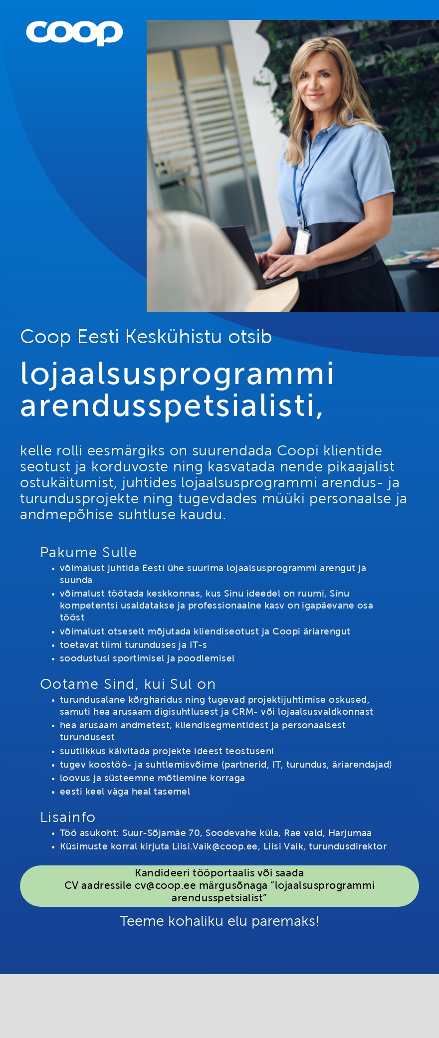 Coop Eesti Keskühistu Lojaalsusprogrammi arendusspetsialist