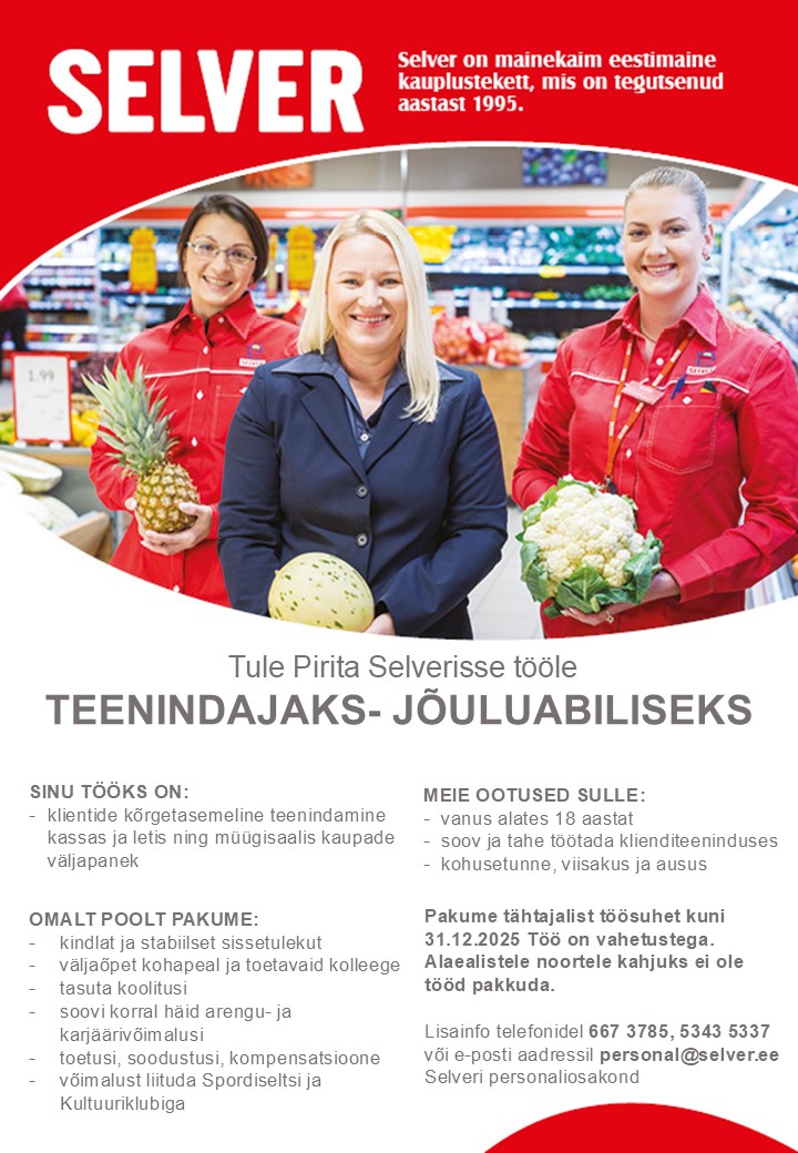 Selver Teenindaja- jõuluabiline  Pirita Selveris