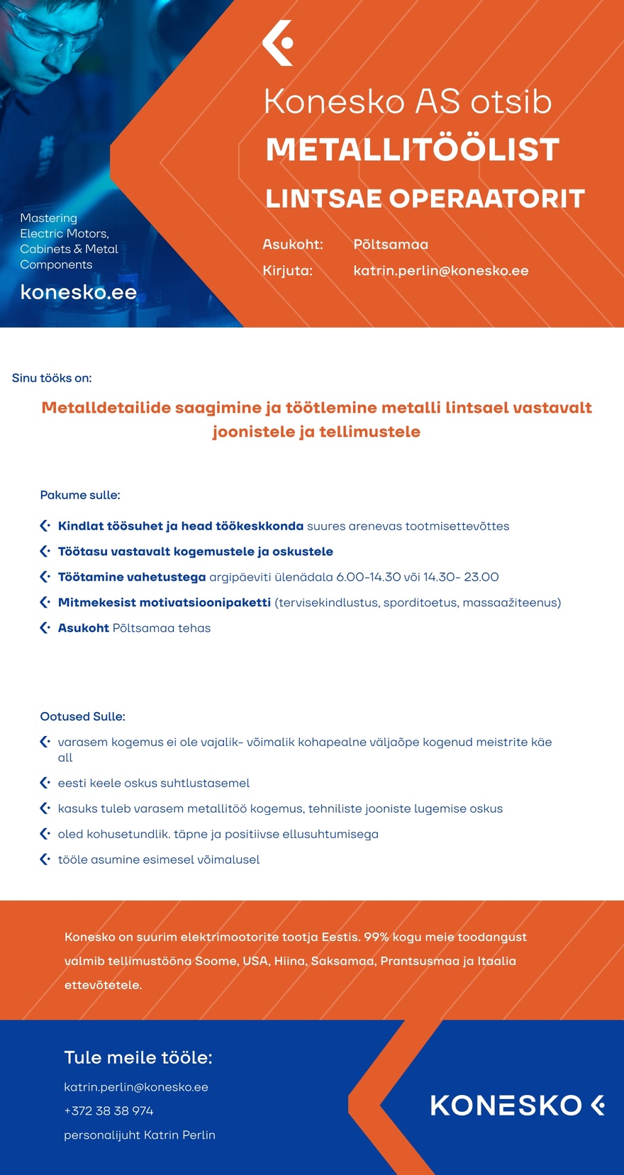 AS Konesko Metallitööline- lintsae operaator Põltsamaa tehasesse