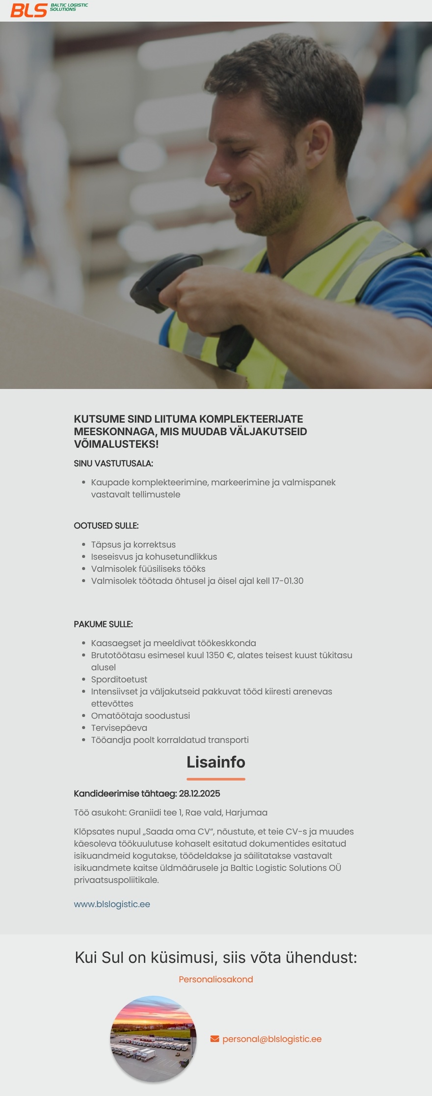 Baltic Logistic Solutions OÜ Komplekteerija