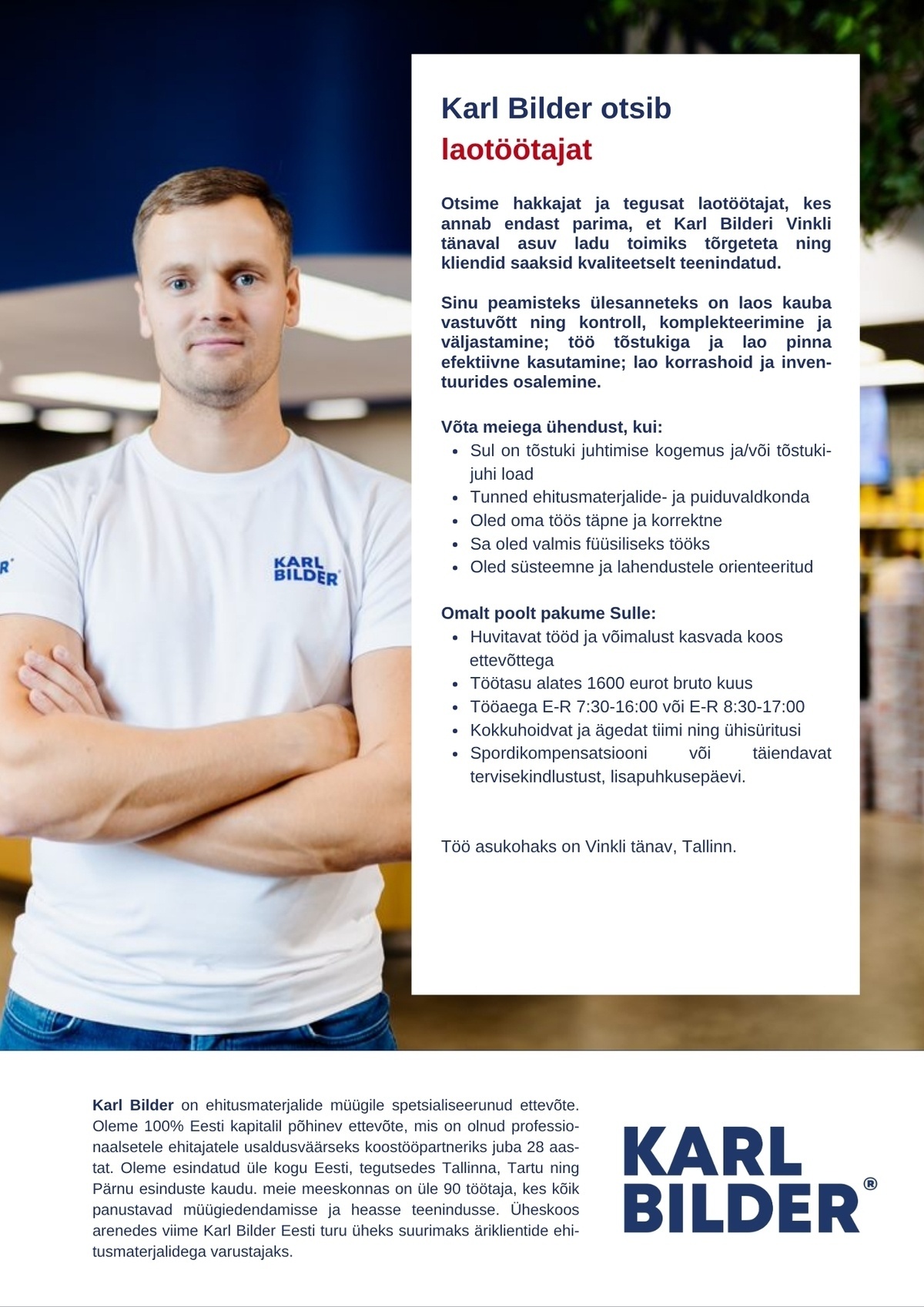 Karl Bilder OÜ Laotöötaja Tallinna esinduses