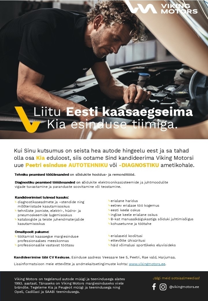 Viking Motors AS Autotehnik või -diagnostik Viking Motorsi Kia Peetri esinduses