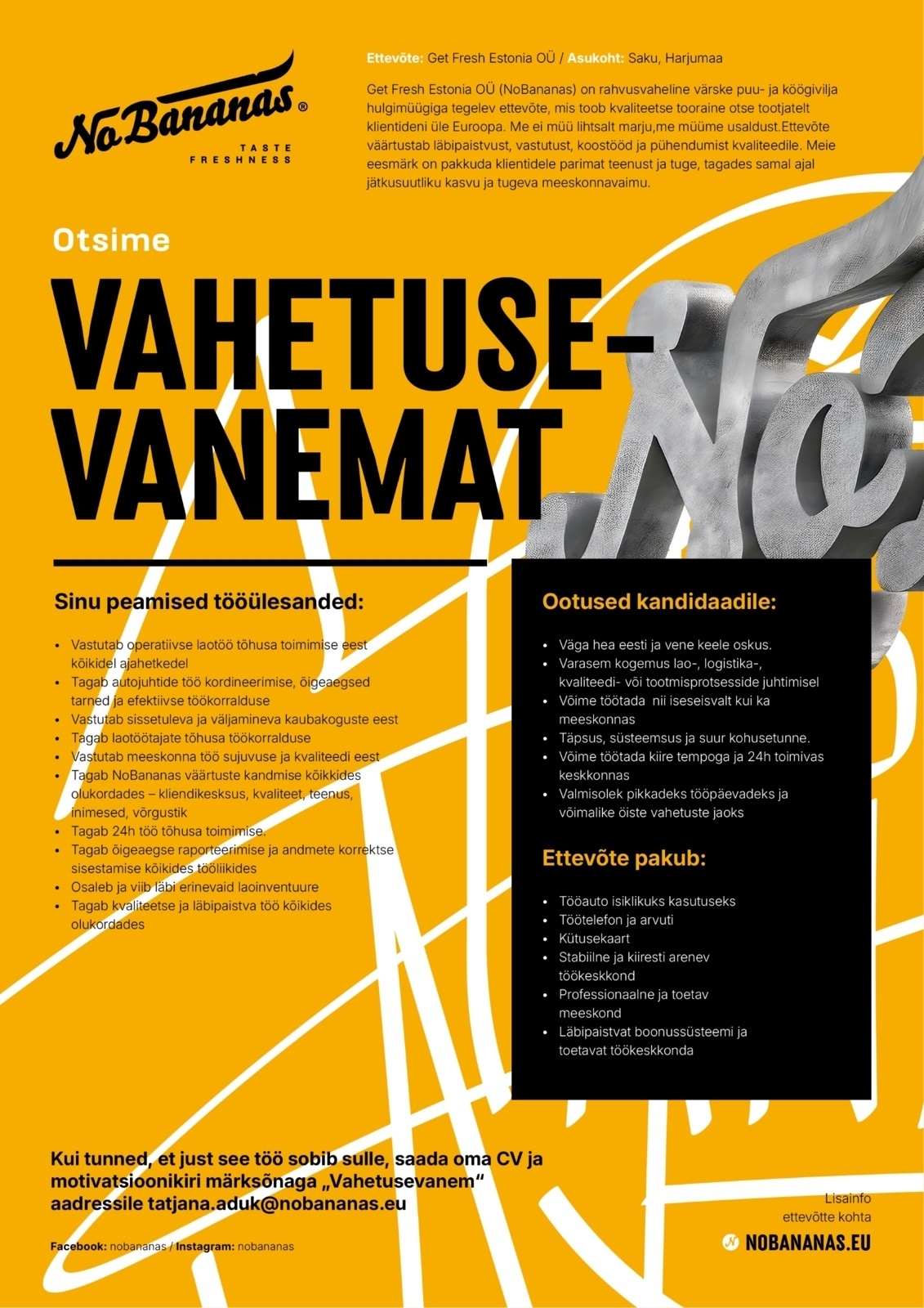 No Bananas / Get Fresh Estonia OÜ Vahetusevanem