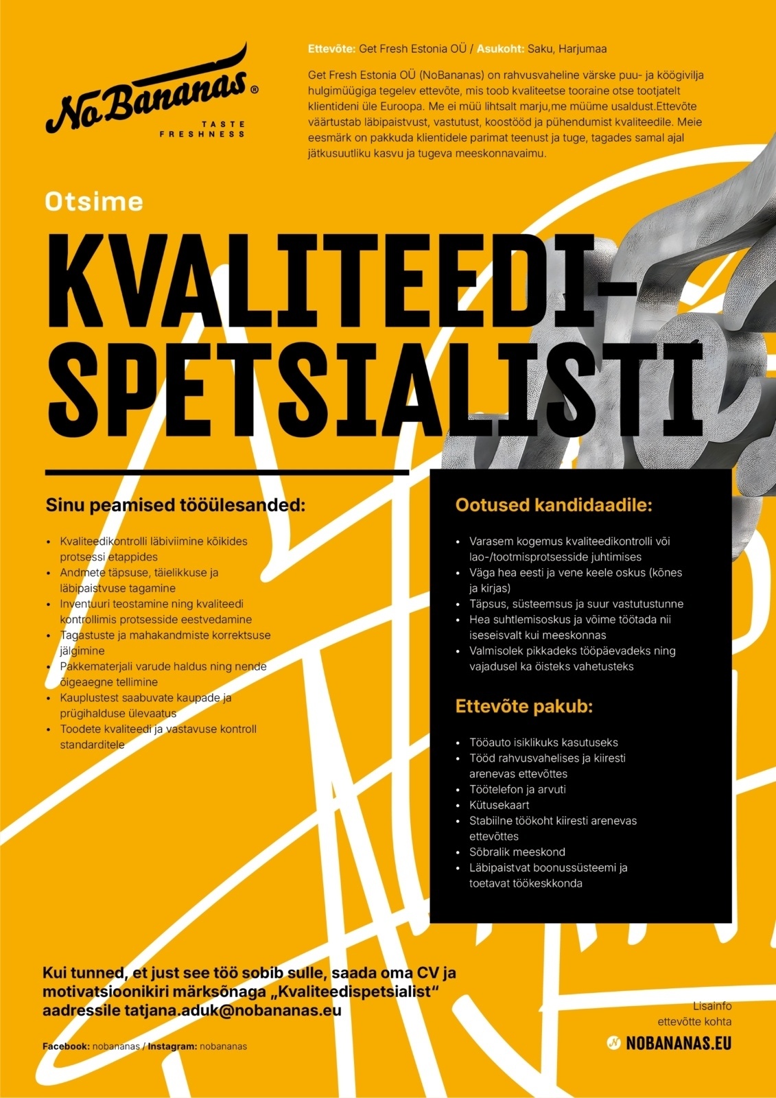 No Bananas / Get Fresh Estonia OÜ Kvaliteedispetsialist