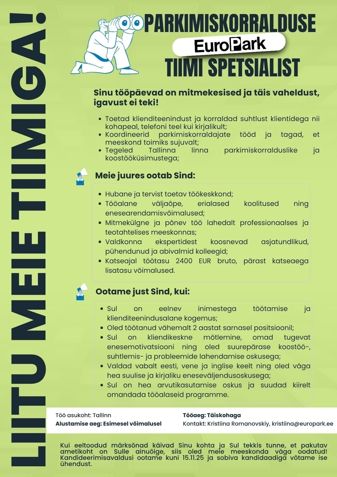 EuroPark Estonia OÜ Parkimiskorralduse tiimi spetsialist