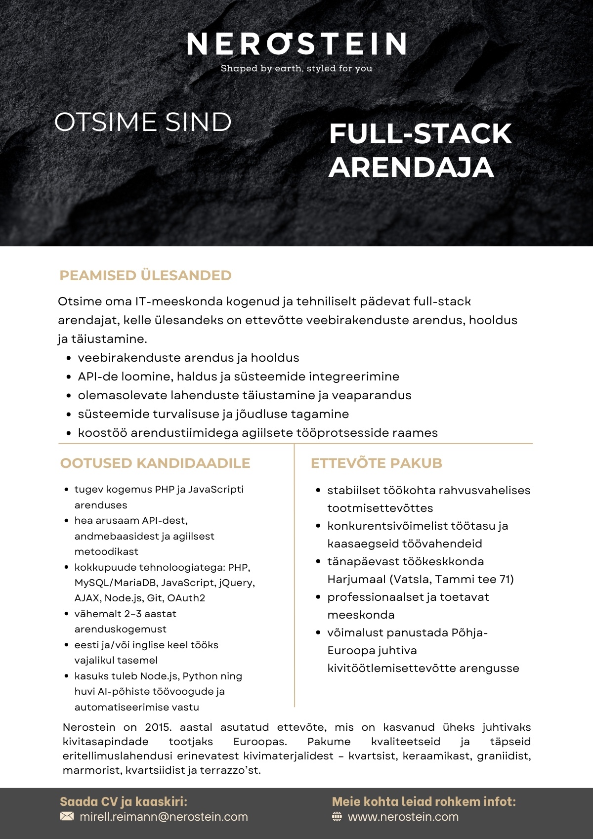 NEROSTEIN OÜ Full-stack arendaja