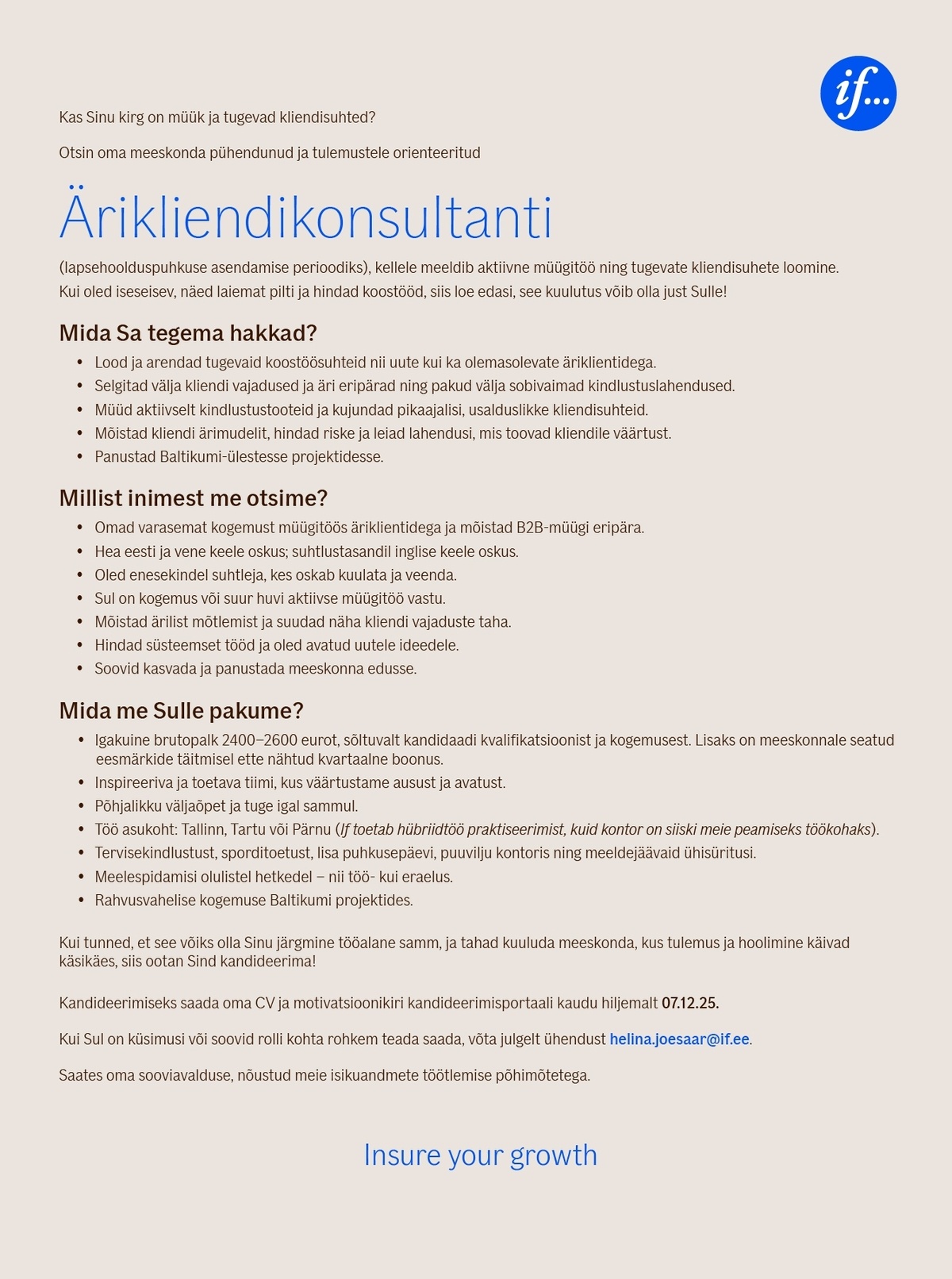 If P&C Insurance AS Ärikliendikonsultant