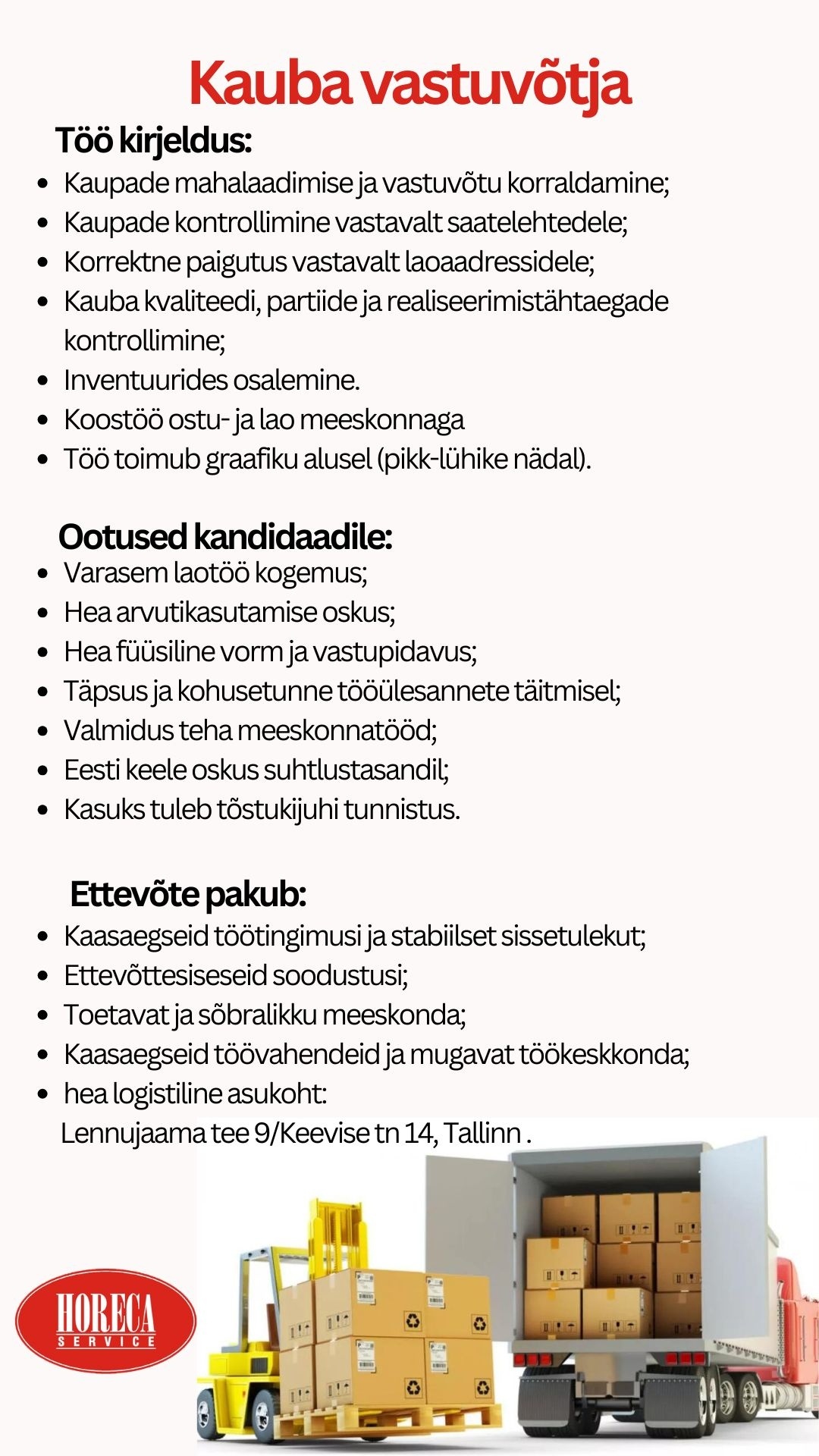 Horeca Service OÜ Kauba vastuvõtja