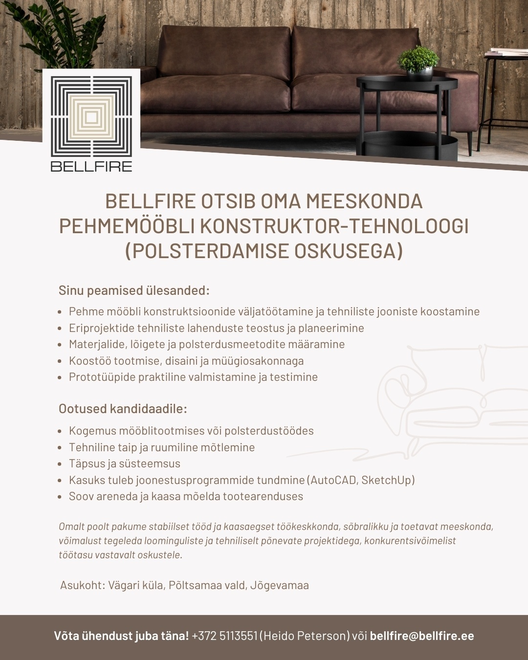 BELLFIRE OÜ Pehmemööbli konstruktor-tehnoloog