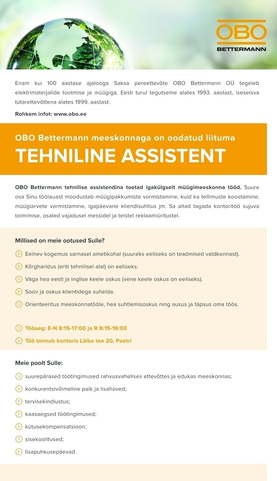 OBO Bettermann OÜ Tehniline assistent
