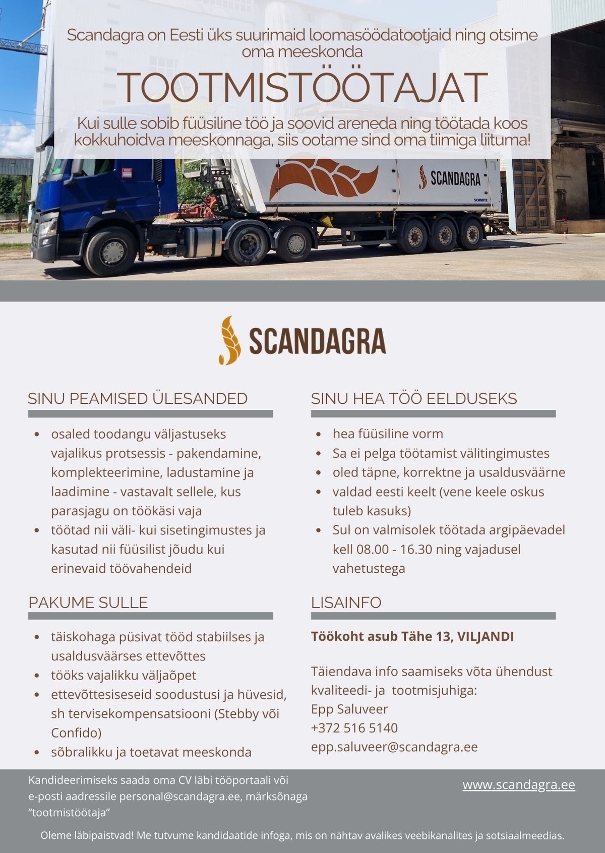 SCANDAGRA EESTI AS TOOTMISTÖÖTAJA Viljandi Söödatehases