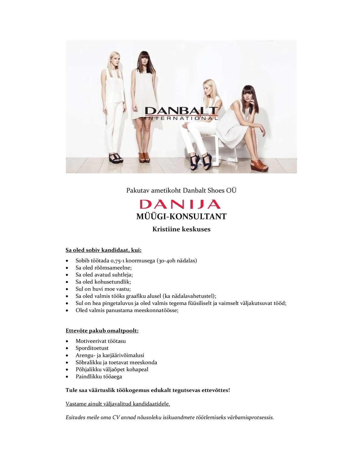 DANBALT SHOES OÜ Klienditeenindaja