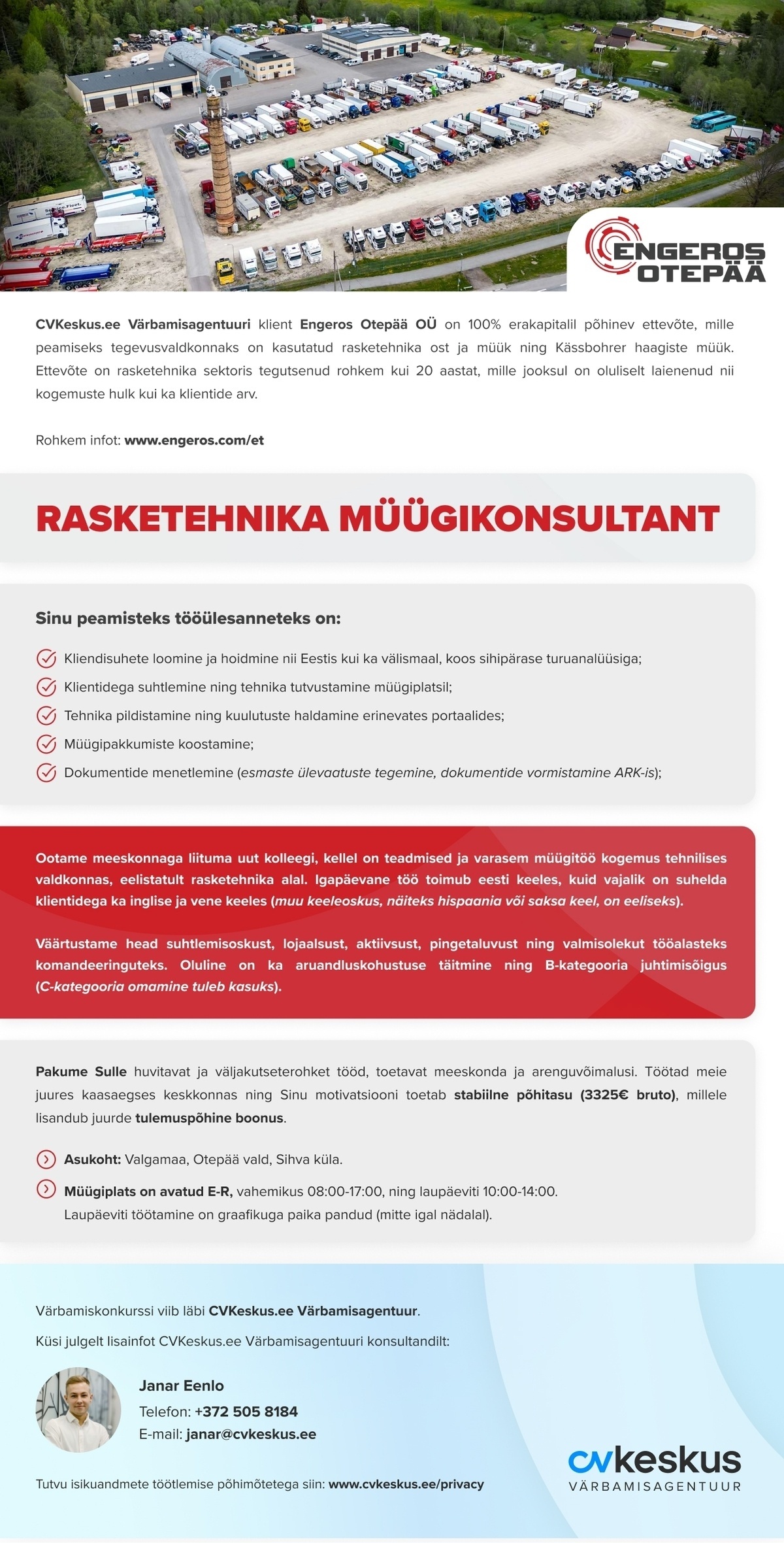 Engeros Otepää OÜ RASKETEHNIKA MÜÜGIKONSULTANT
