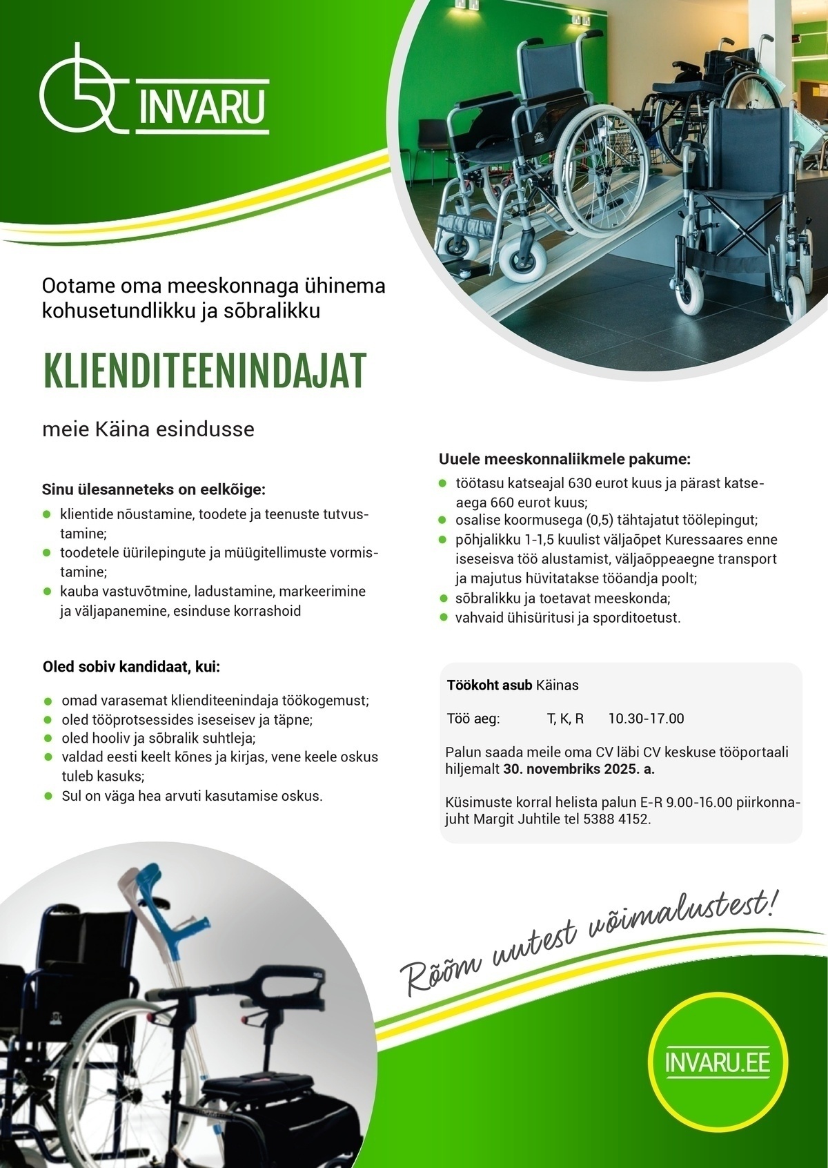 Invaru OÜ Klienditeenindaja Invaru Käina esindustes