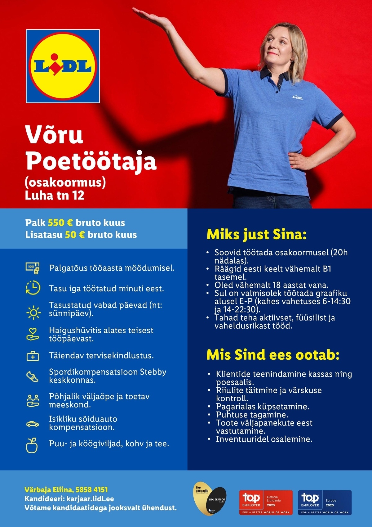 Lidl Eesti OÜ Võru poetöötaja - osaline tööaeg (Luha 12, Võru)